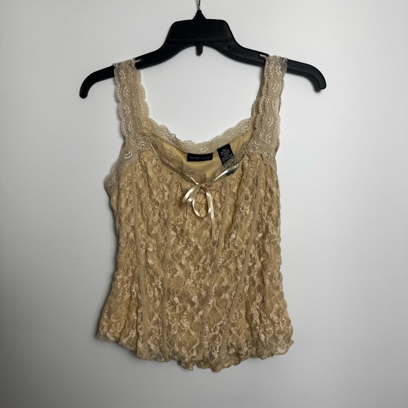 New York & Company Tops - New York & Company Beige Lace Camisole with Front Bow